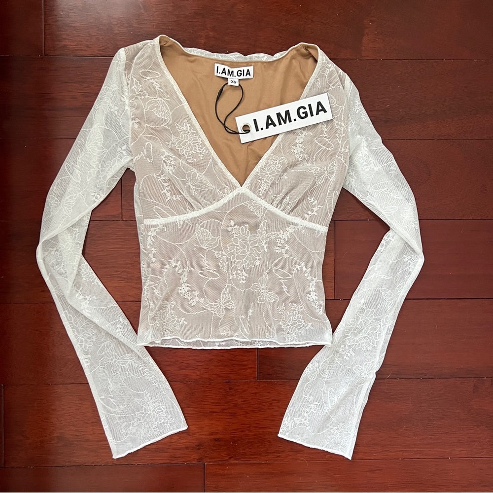 I.AM.GIA WHITE YVETTE LONG SLEEVE TOP WHITE LACE TOP
